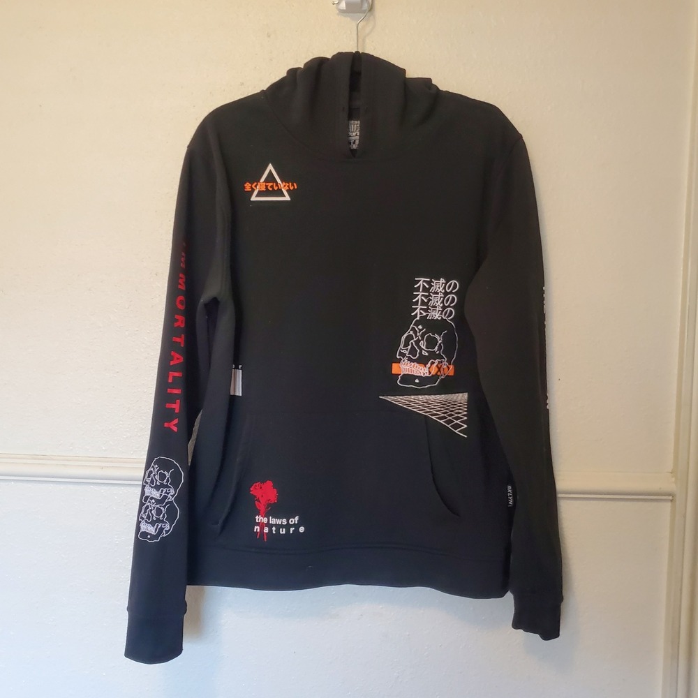 Brooklyn Cloth Mens Black Graphic Hoodie Skull Immortality Streetwear Size M